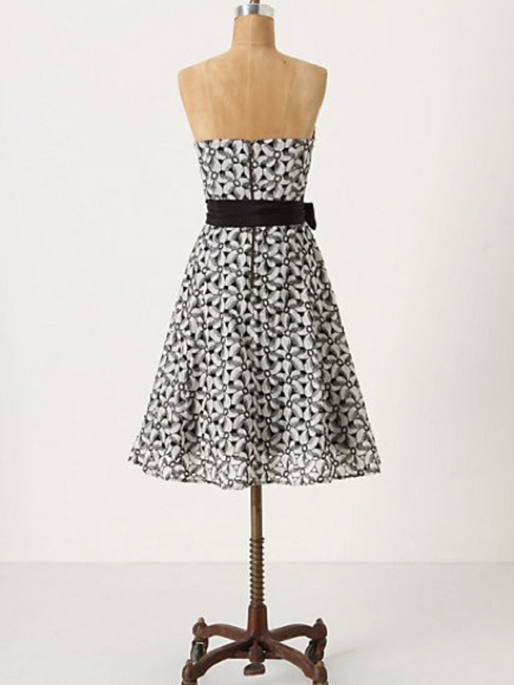 Anthropologie Moulinette Black & White Floral Strapless Midi Dress with Sash -2 - Picture 2 of 8